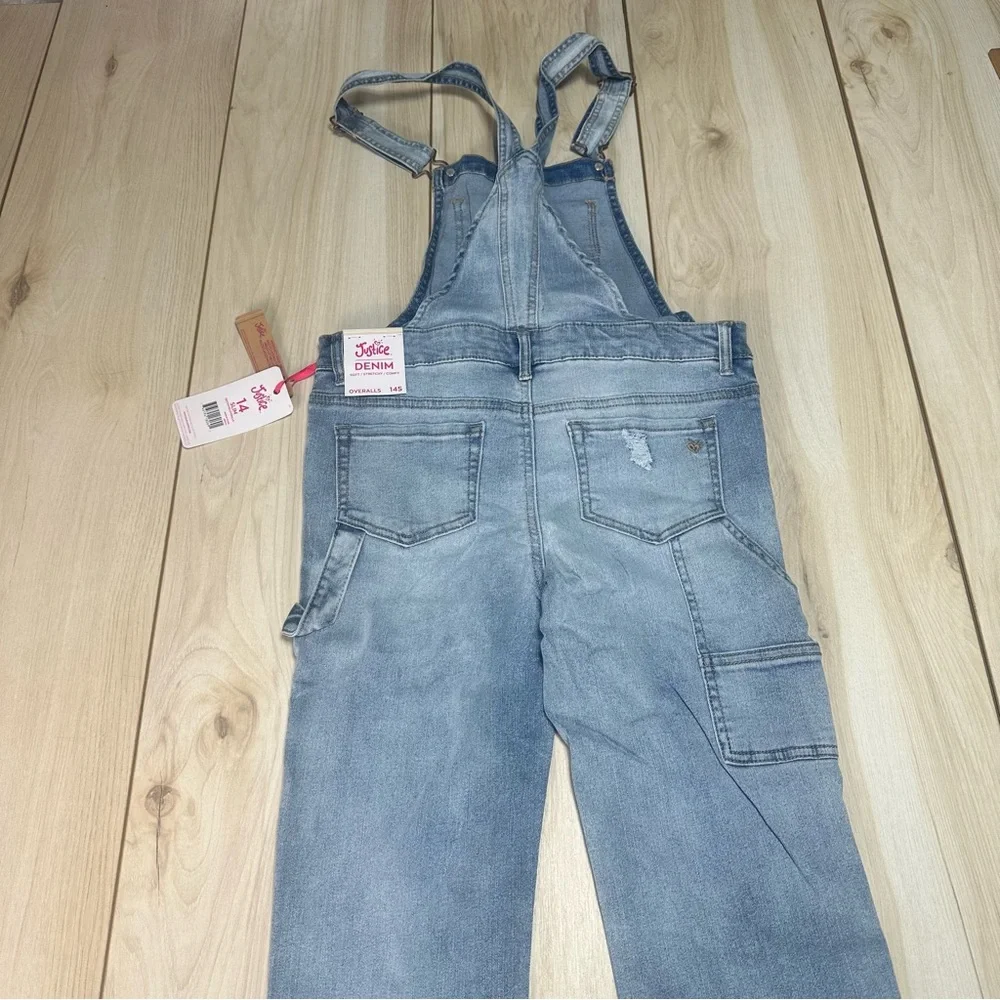 NEW GIRLS JUSTICE distressed Denim Jean Overalls‎ SIZE 14 SLIM